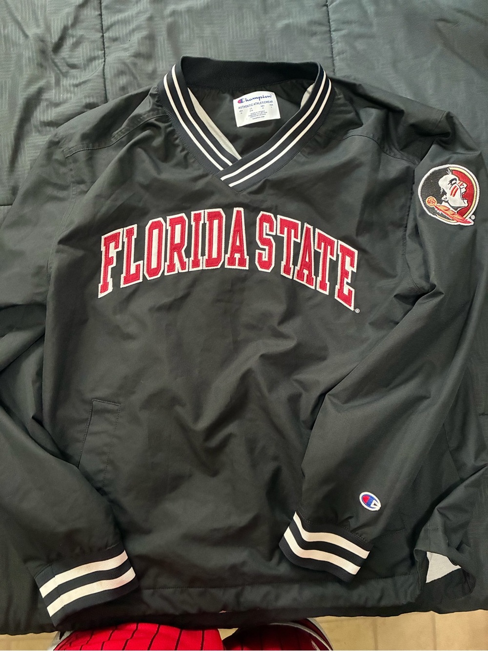 Champion Black Pullover Jacket with Red Florida State Lettering